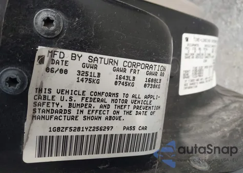 2000 Saturn Sl from USA, damaged, VIN 1G8ZF5281YZ256297